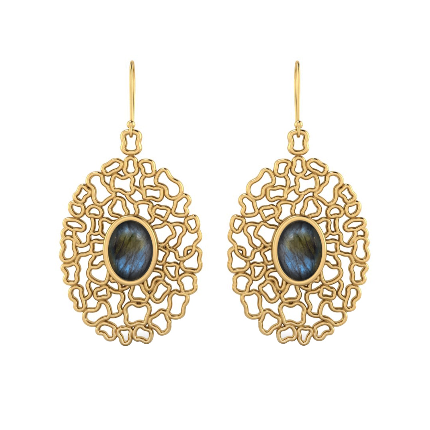 Labradorite Filigree Drop Earrings - 925 Silver