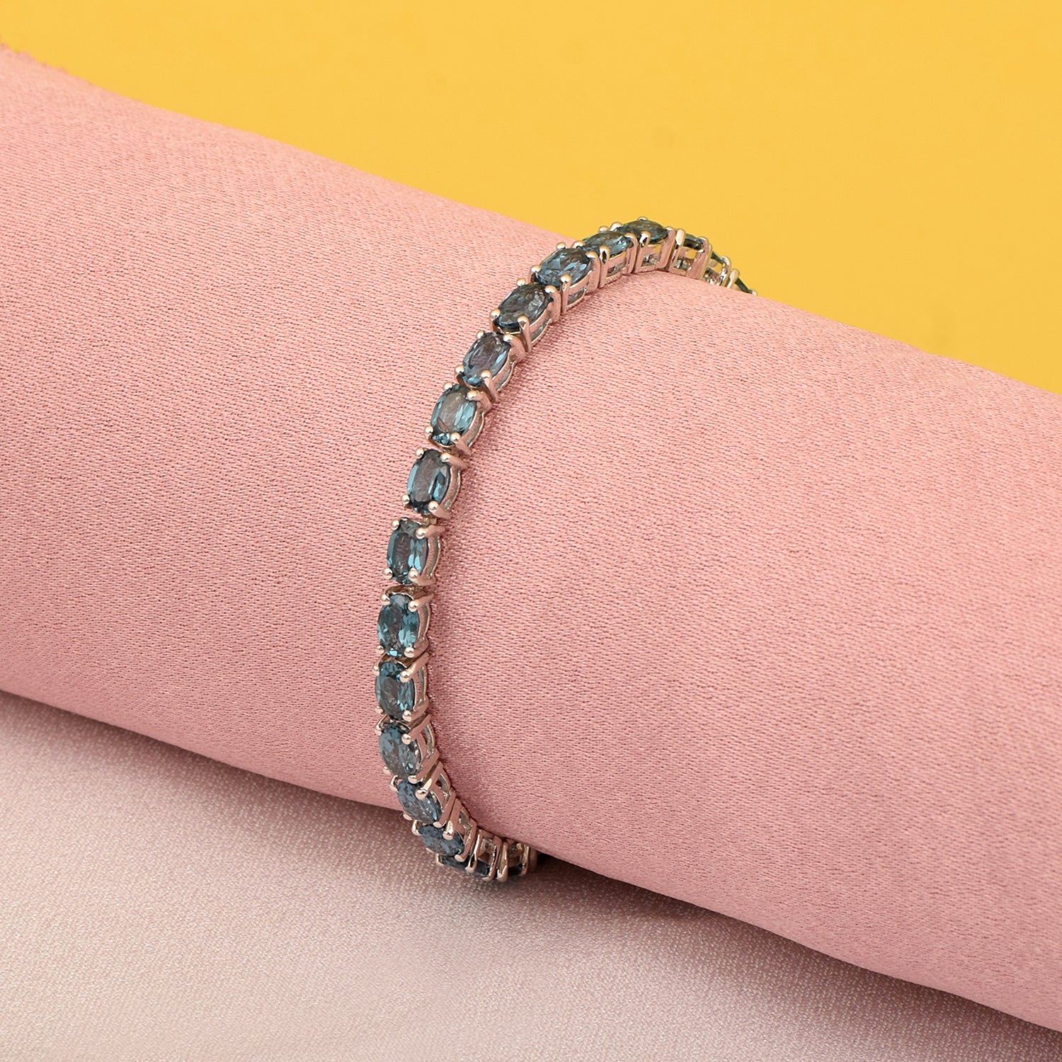 Teal blue lab grown spinel Oval Tennis Bracelet - Sterling Silver
