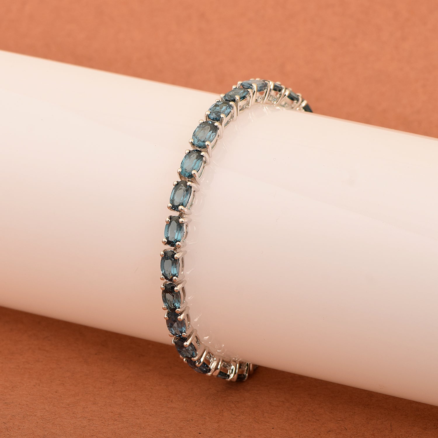Teal blue lab grown spinel Oval Tennis Bracelet - Sterling Silver