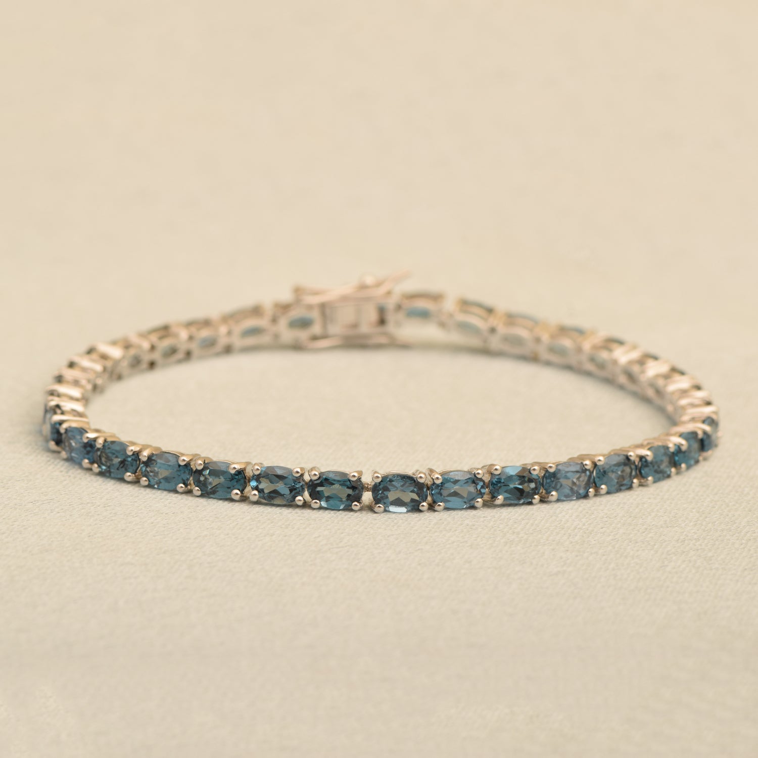 Teal blue lab grown spinel Oval Tennis Bracelet - Sterling Silver