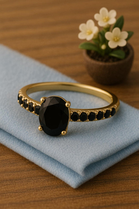 Solitaire Oval Black Spinel 925 Sterling Silver Floating Halo Ring