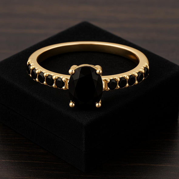 Solitaire Oval Black Spinel 925 Sterling Silver Floating Halo Ring