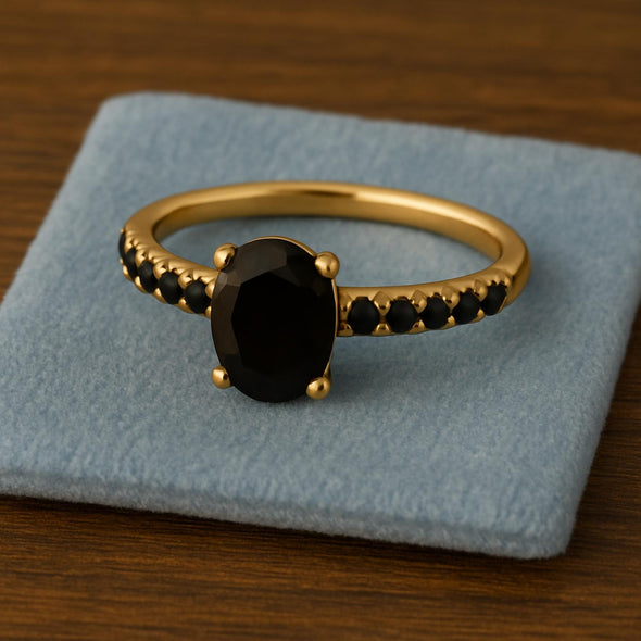 Solitaire Oval Black Spinel 925 Sterling Silver Floating Halo Ring