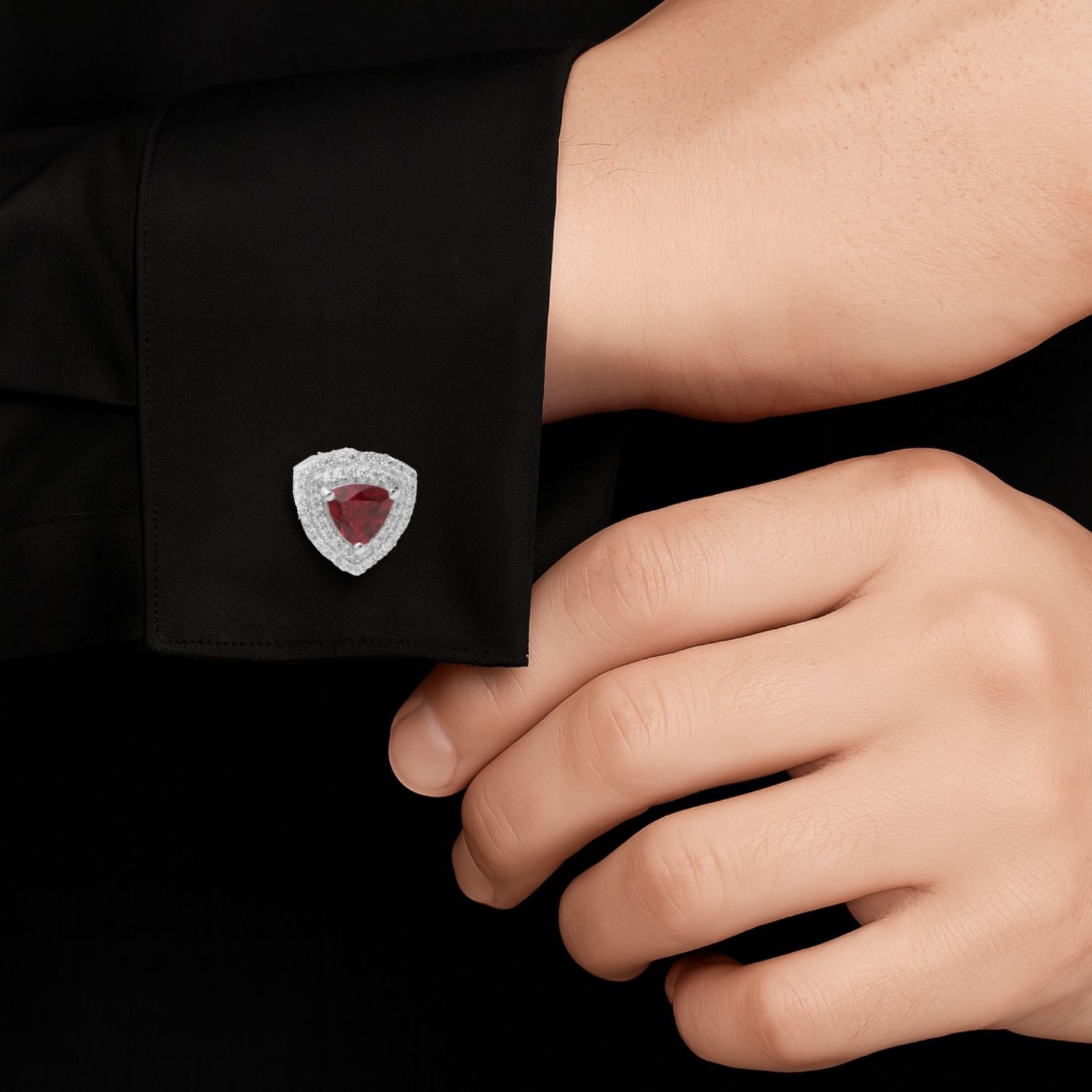 Red Garnet Trillion Cufflinks – Sterling Silver