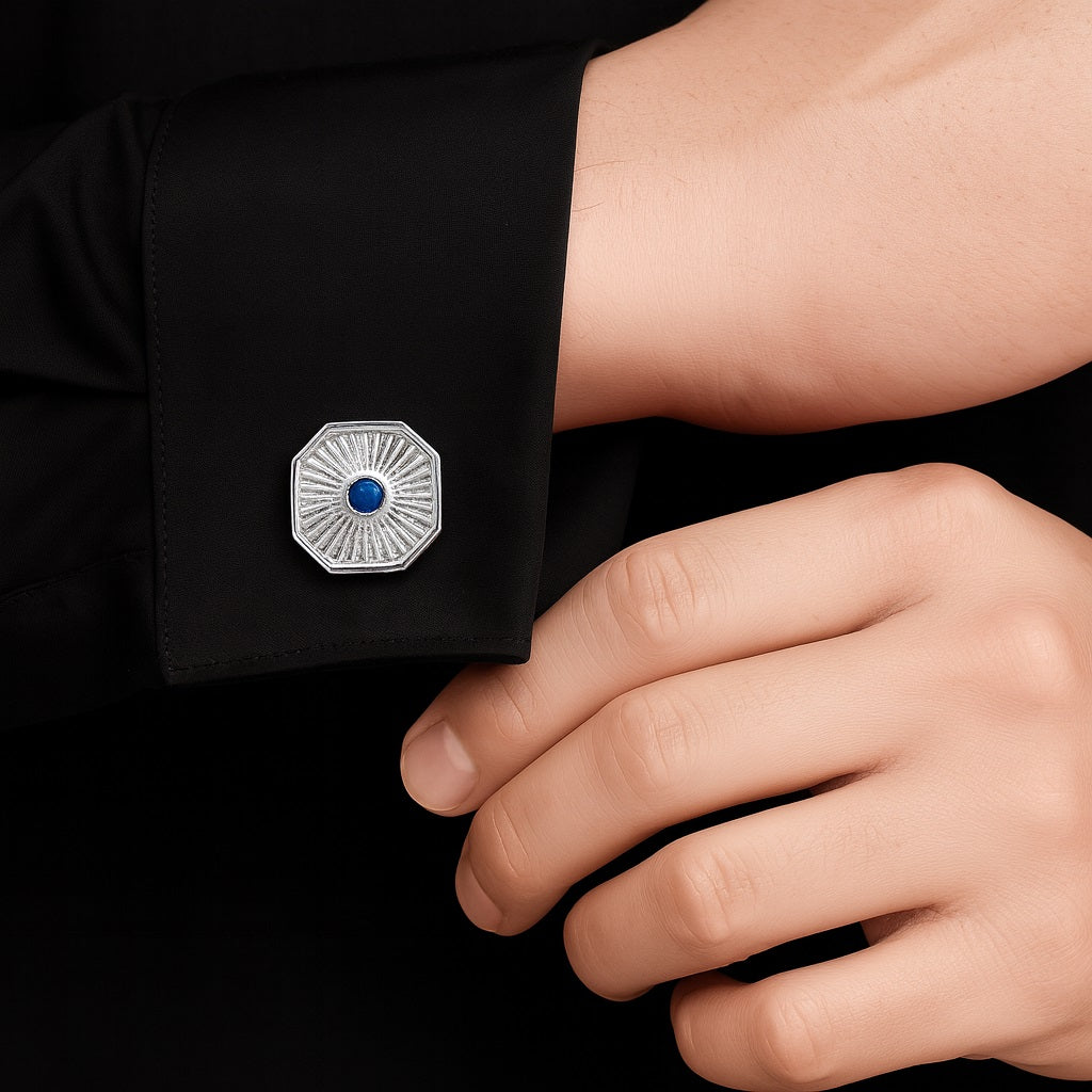 Blue Lapis Lazuli Octagon Cufflinks – Sterling Silver