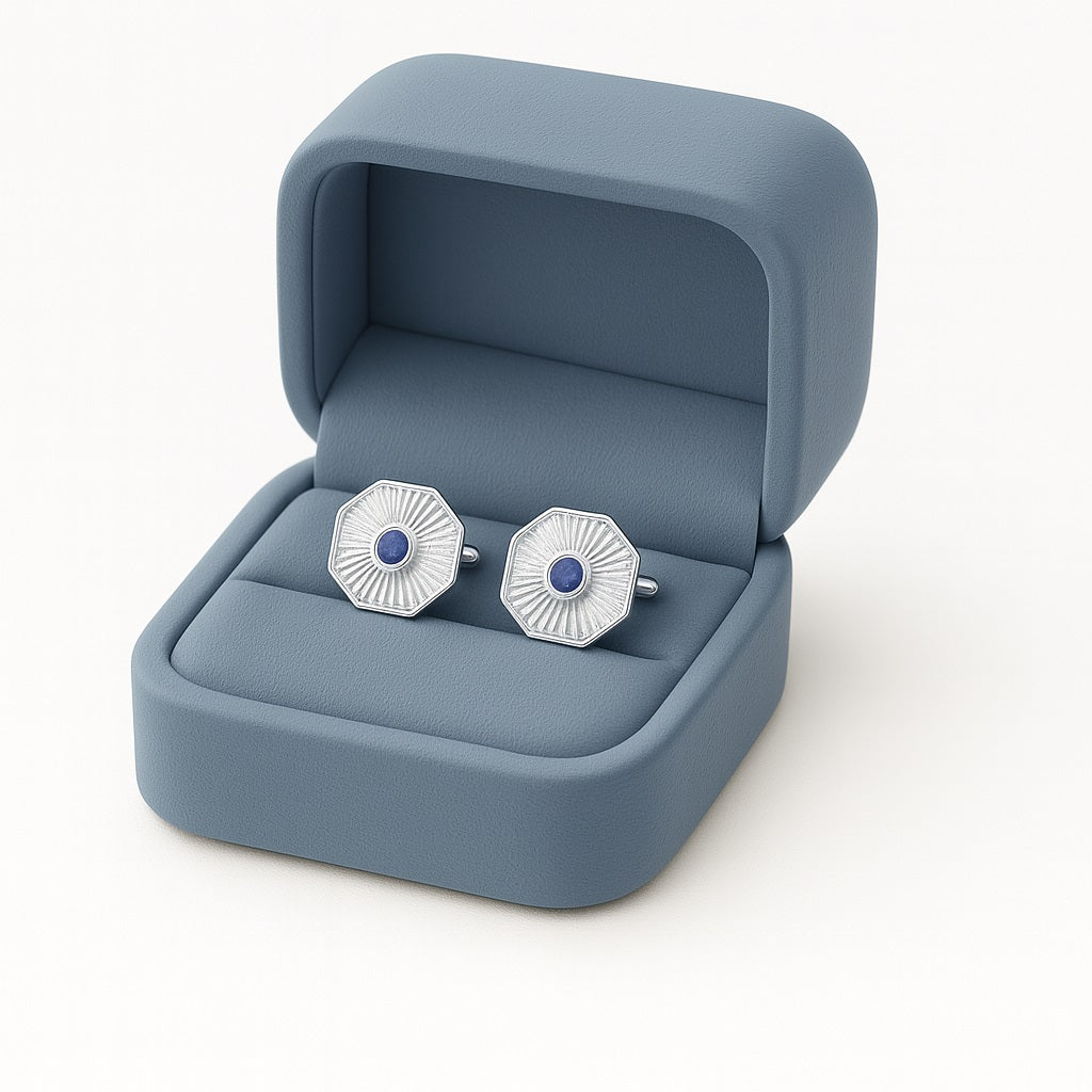 Blue Lapis Lazuli Octagon Cufflinks – Sterling Silver