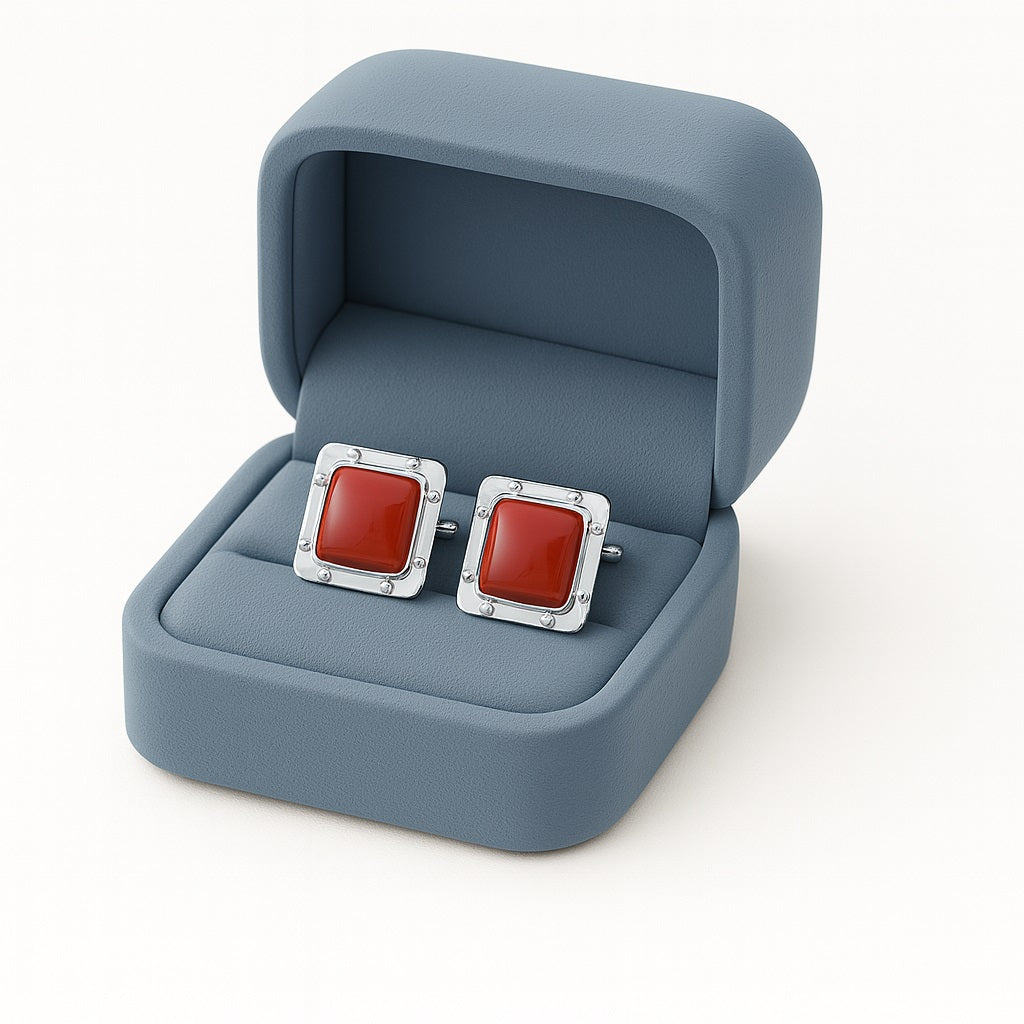 Red Coral Square Cufflinks – Sterling Silver