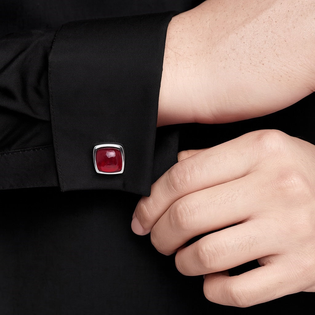 Red Garnet Cushion Cufflinks – Sterling Silver