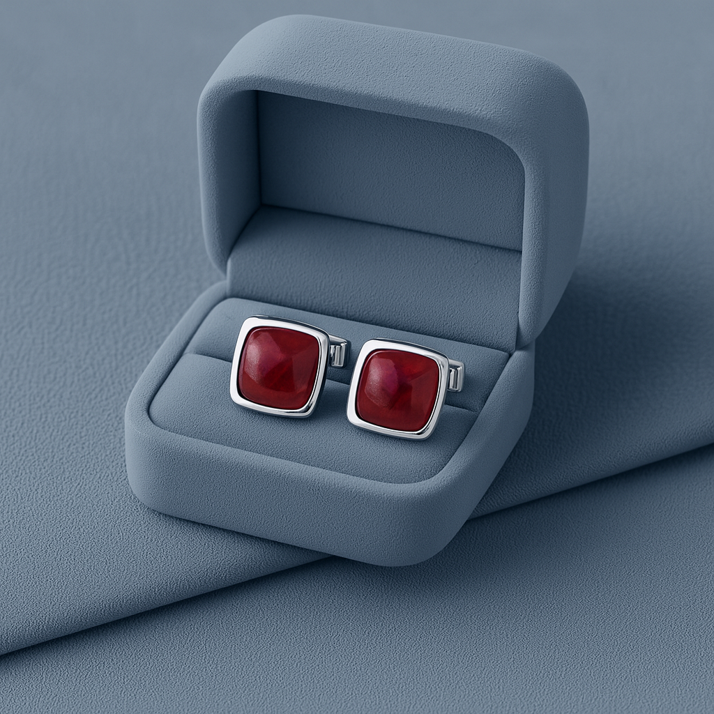 Red Garnet Cushion Cufflinks – Sterling Silver