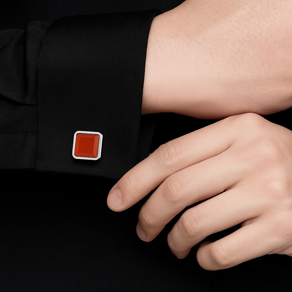 Red Carnelian Square Cufflinks – Sterling Silver