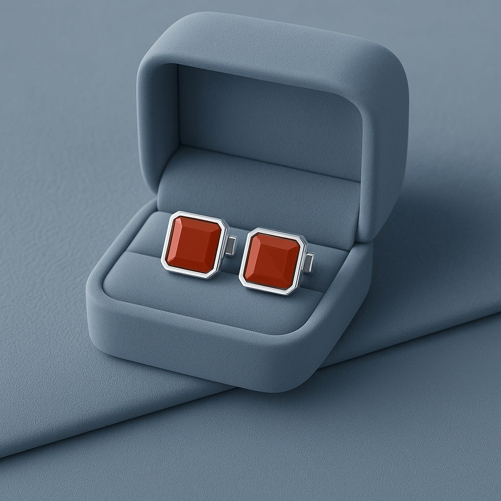Red Carnelian Square Cufflinks – Sterling Silver