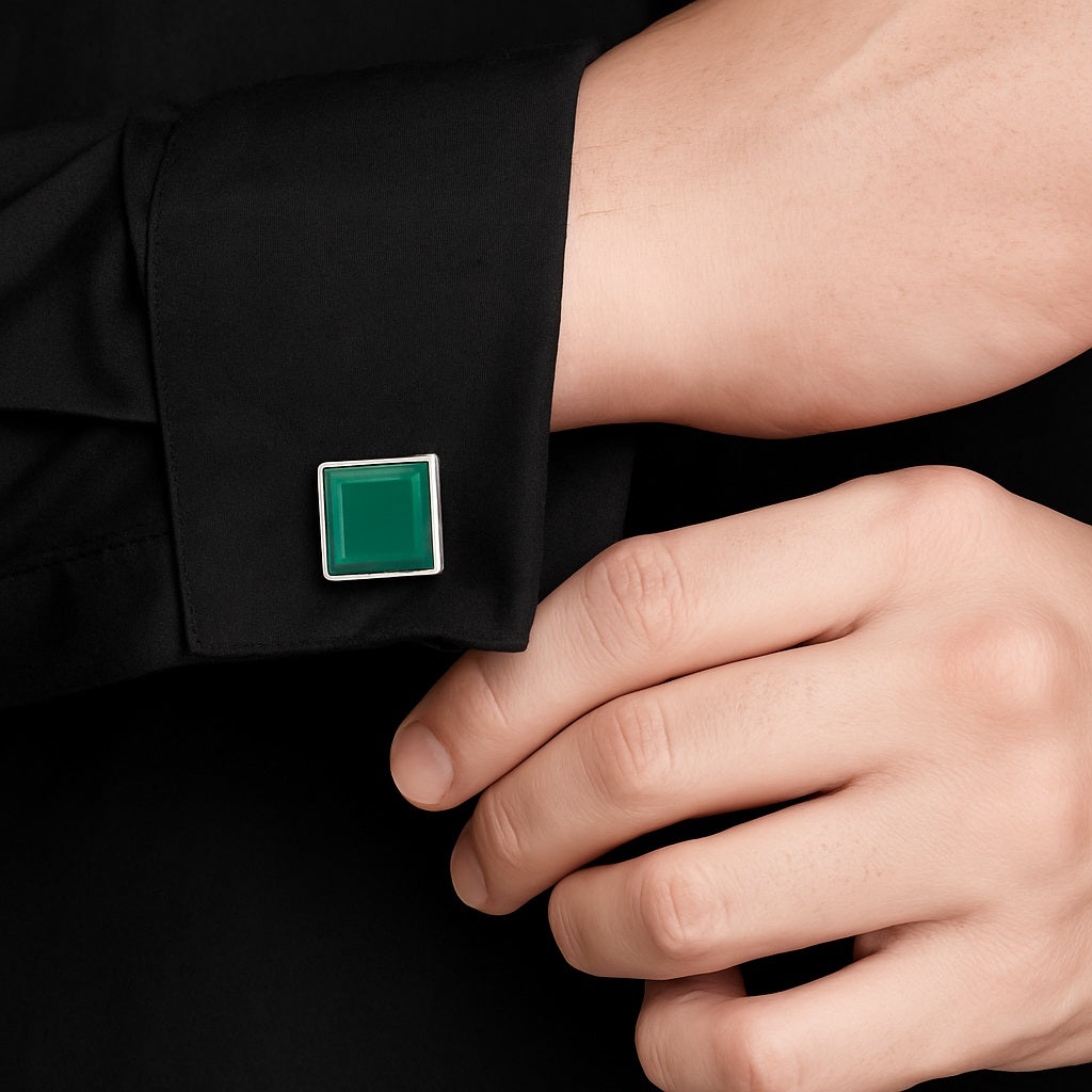 Green Onyx Square Cufflinks – Sterling Silver