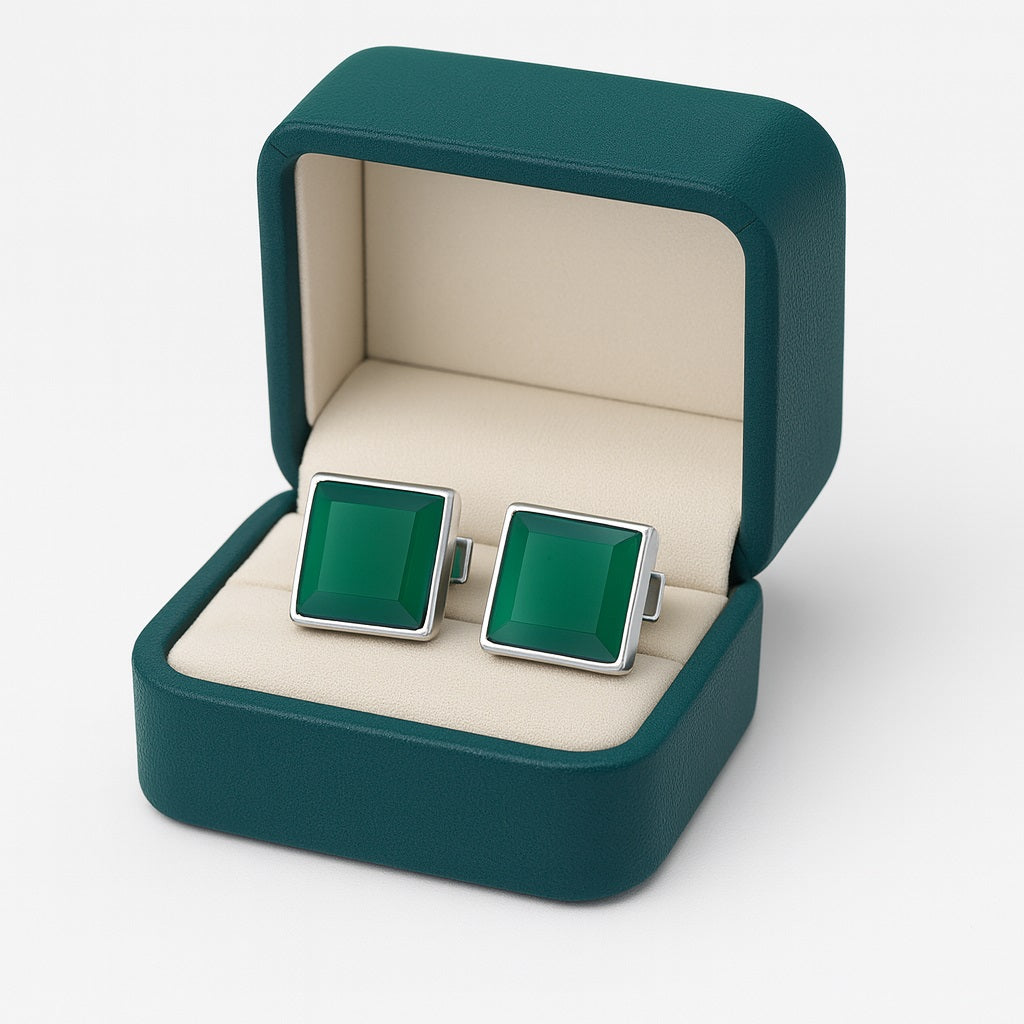 Green Onyx Square Cufflinks – Sterling Silver