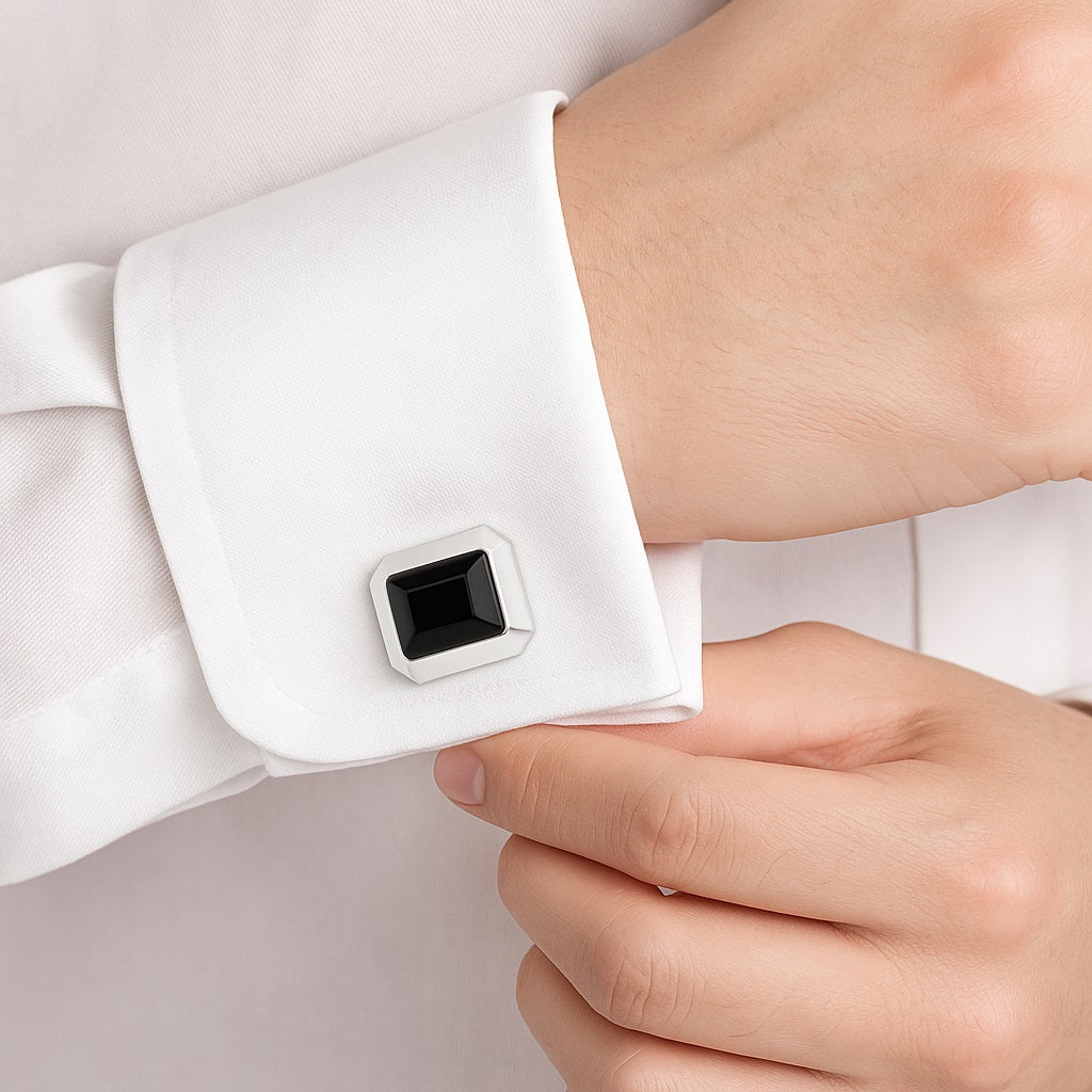 Square Black Onyx Cufflinks – Sterling Silver