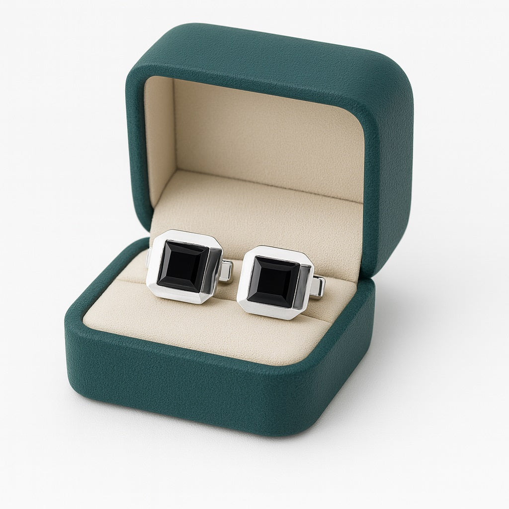 Square Black Onyx Cufflinks – Sterling Silver