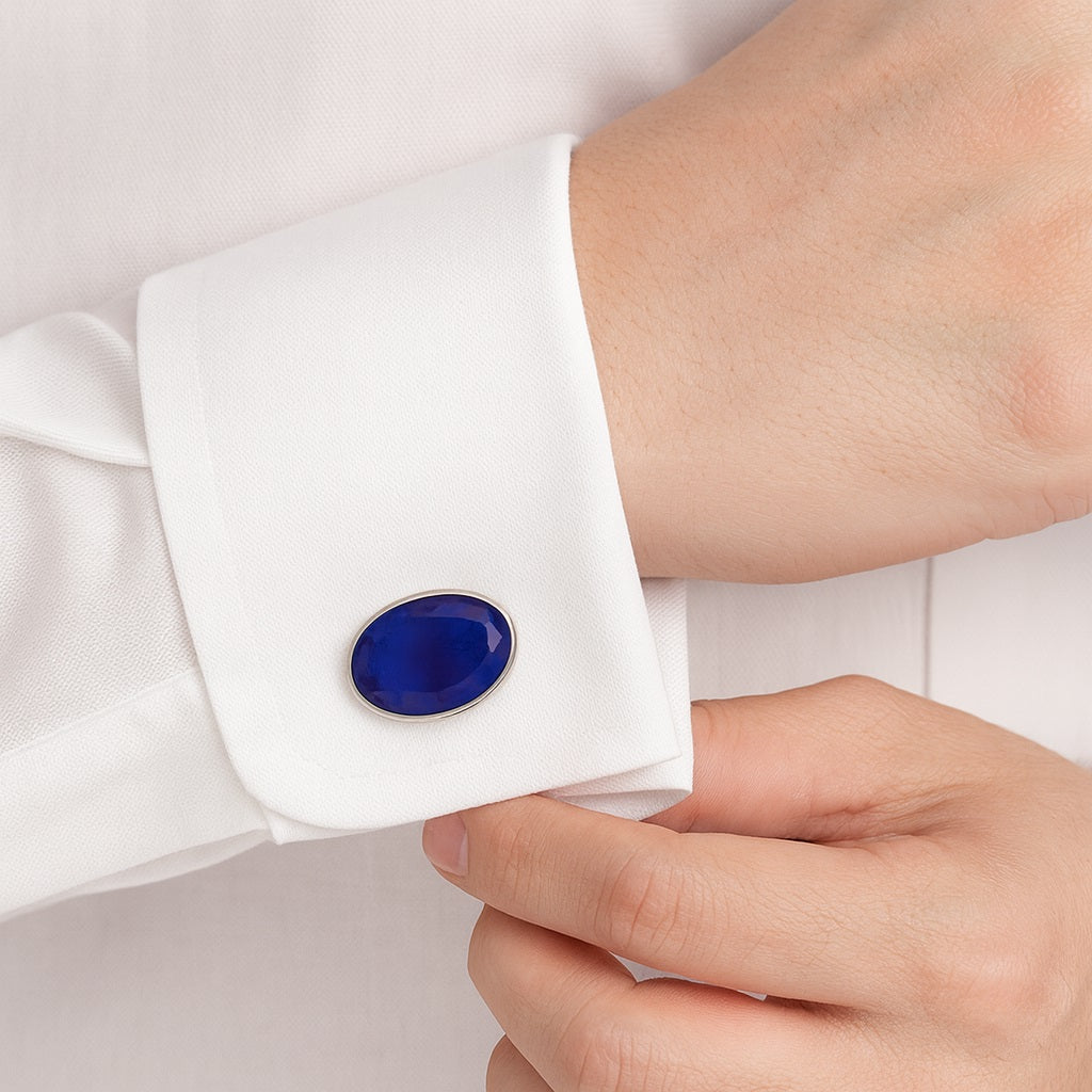 Oval Blue Lapis Lazuli Cufflinks – Sterling Silver
