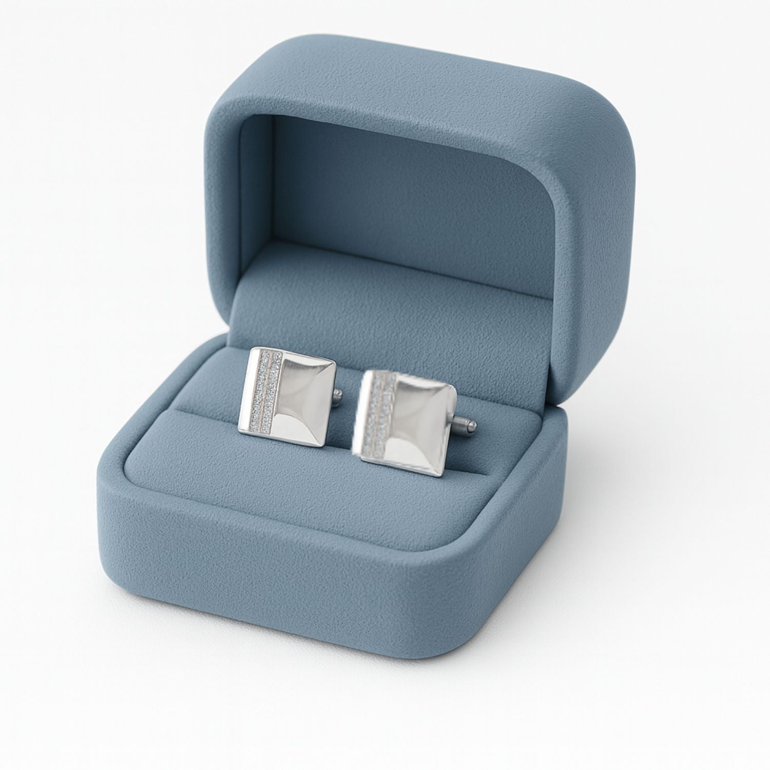 Round White CZ Square Cufflinks – Sterling Silver