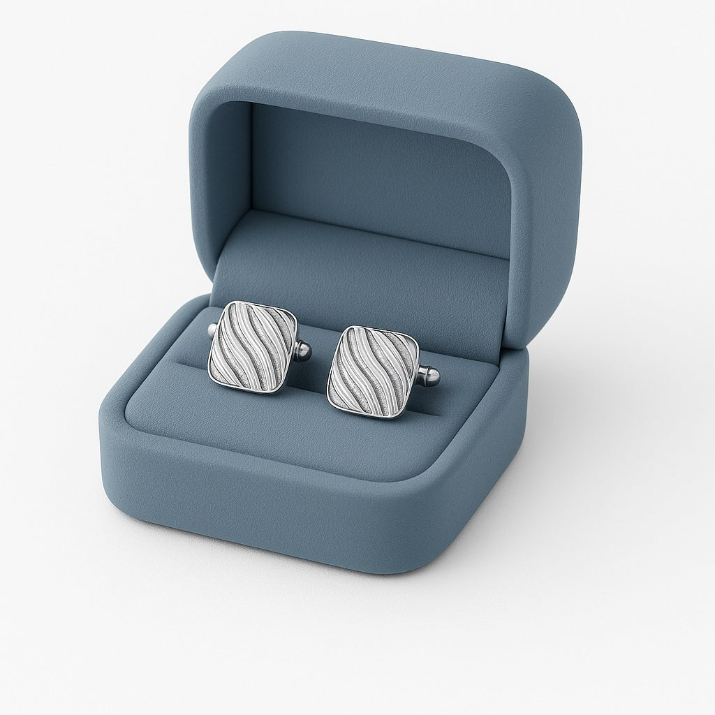 Square Wave-Pattern Cufflinks – Sterling Silver