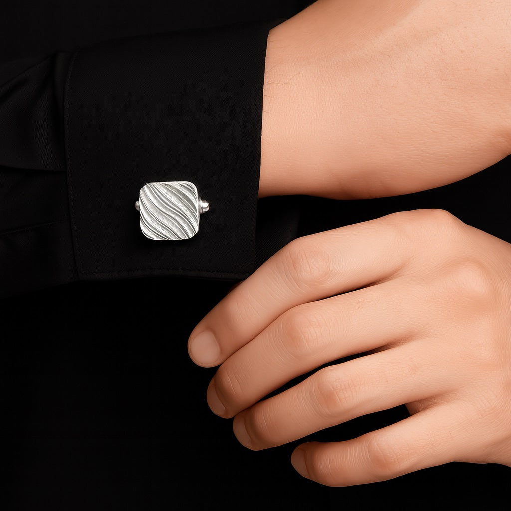 Square Wave-Pattern Cufflinks – Sterling Silver