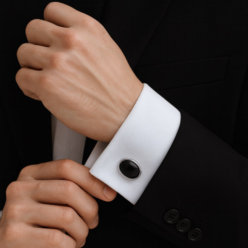 Faceted Black Onyx Oval Cufflinks – Sterling Silver