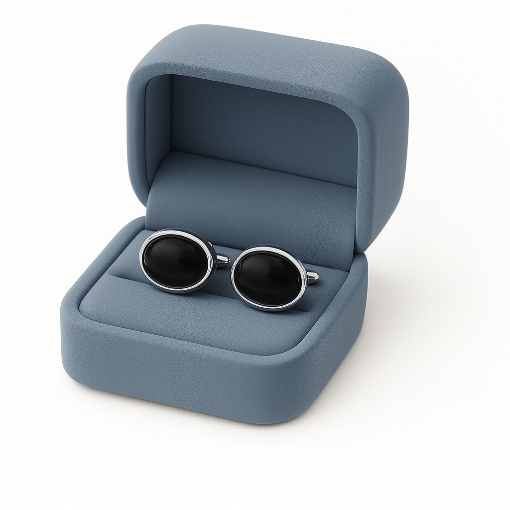 Faceted Black Onyx Oval Cufflinks – Sterling Silver