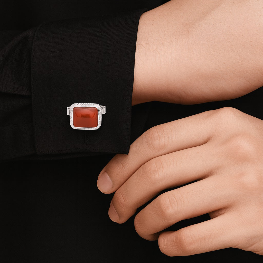 Red Coral Cufflinks – Sterling Silver