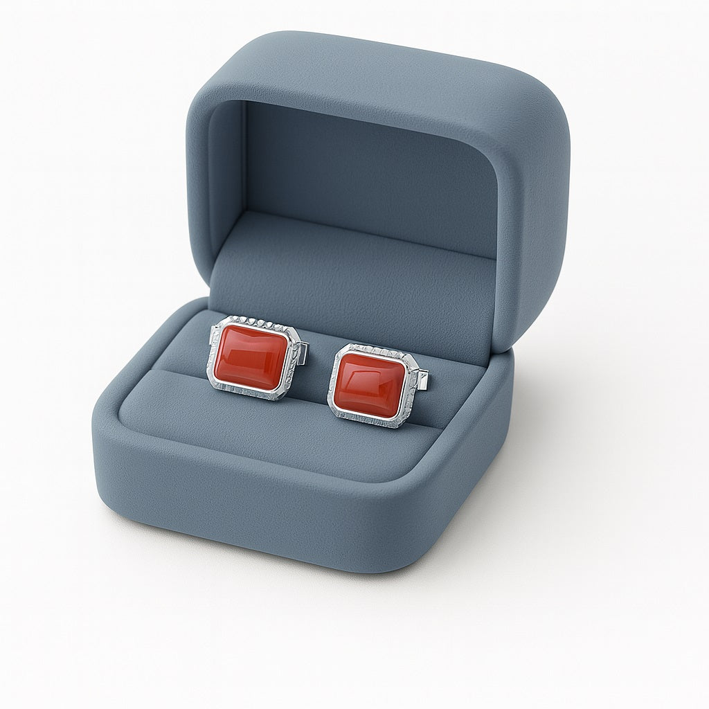 Red Coral Cufflinks – Sterling Silver