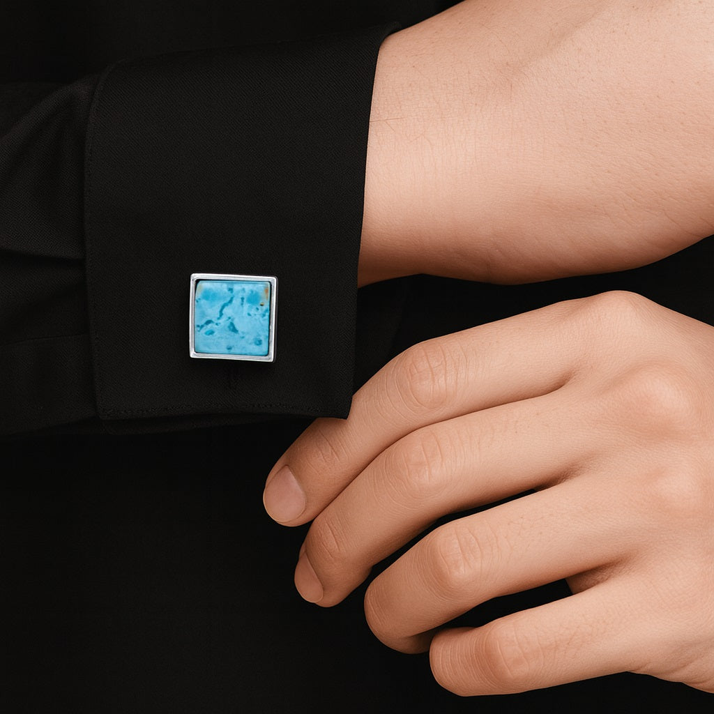 Larimar Square Cufflinks – Sterling Silver