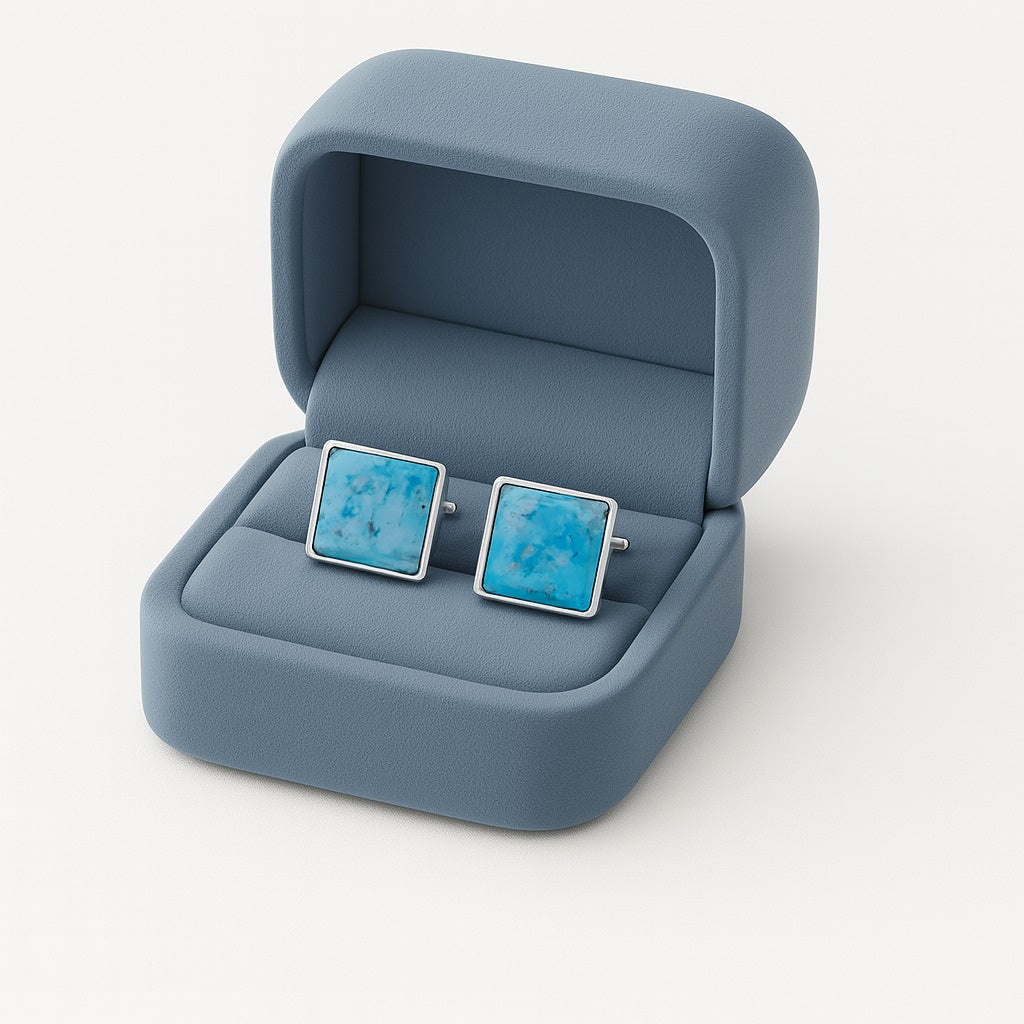 Larimar Square Cufflinks – Sterling Silver
