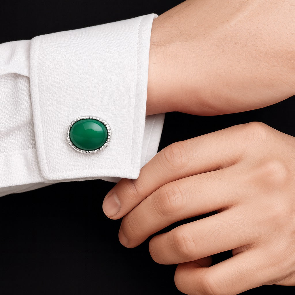 Green Onyx Oval Cufflinks – Sterling Silver