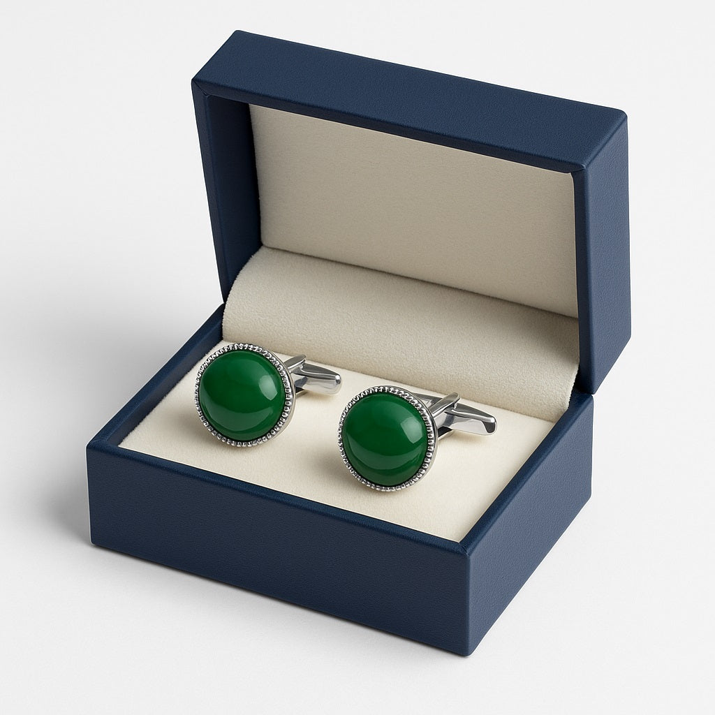 Green Onyx Oval Cufflinks – Sterling Silver