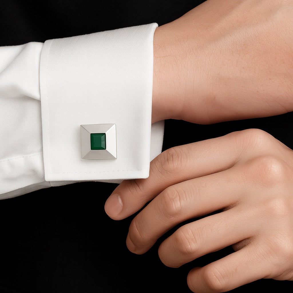 Pyramid Green Onyx Cufflinks – Sterling Silver