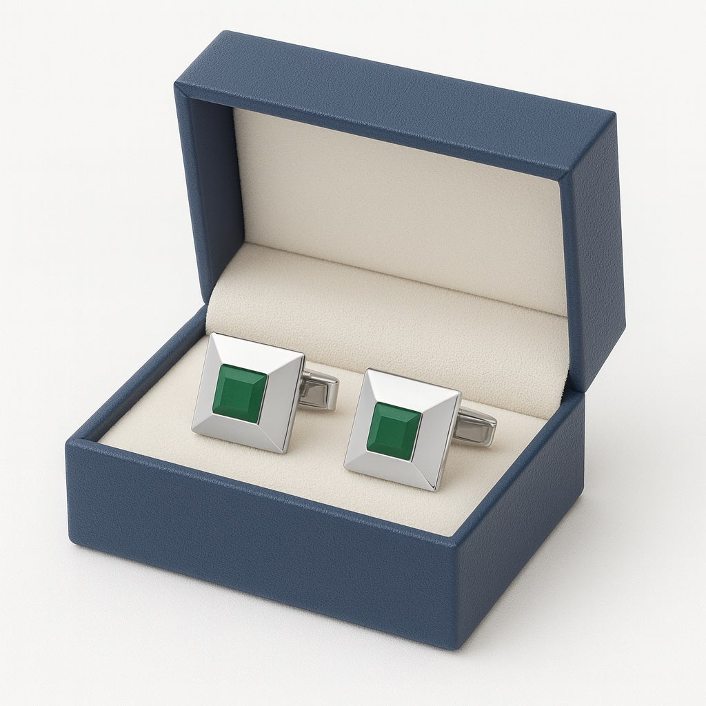 Pyramid Green Onyx Cufflinks – Sterling Silver
