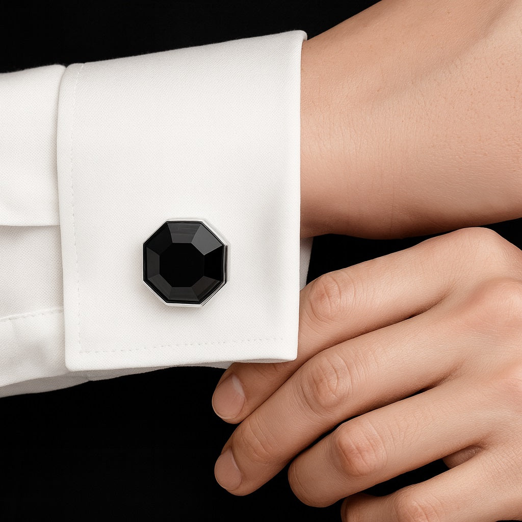 Geometric Black Onyx Cufflinks – Sterling Silver