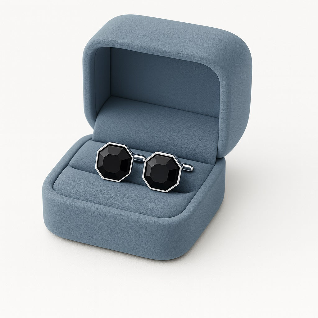 Geometric Black Onyx Cufflinks – Sterling Silver