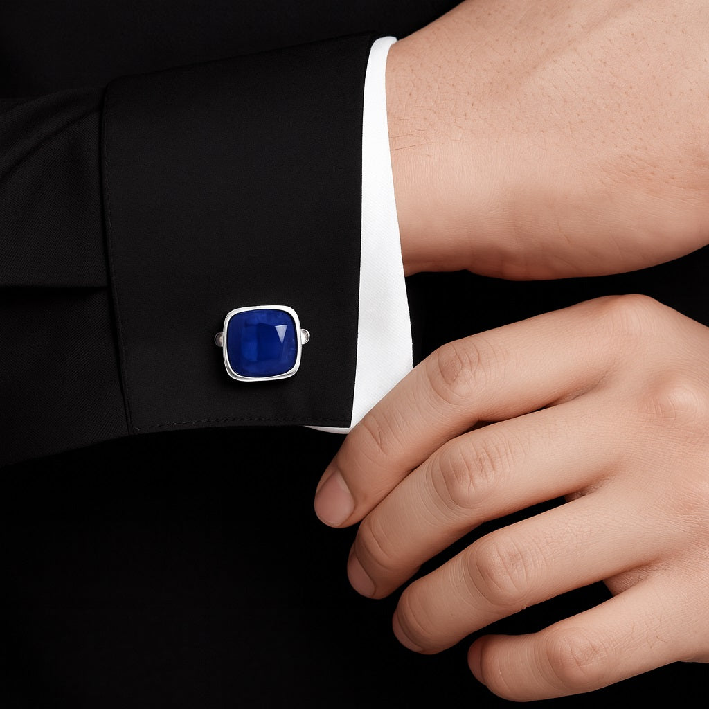Cushion Blue Sapphire Cufflinks – Sterling Silver