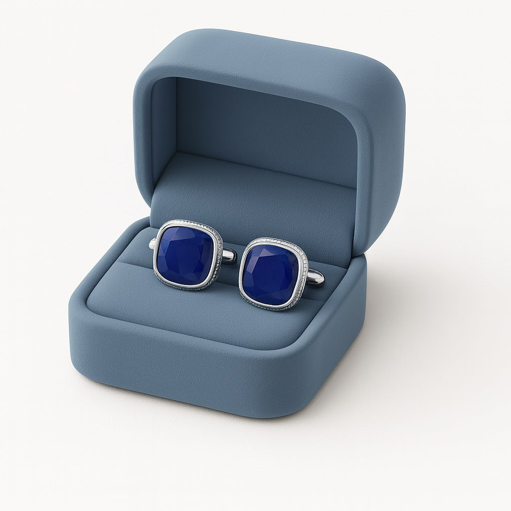 Cushion Blue Sapphire Cufflinks – Sterling Silver