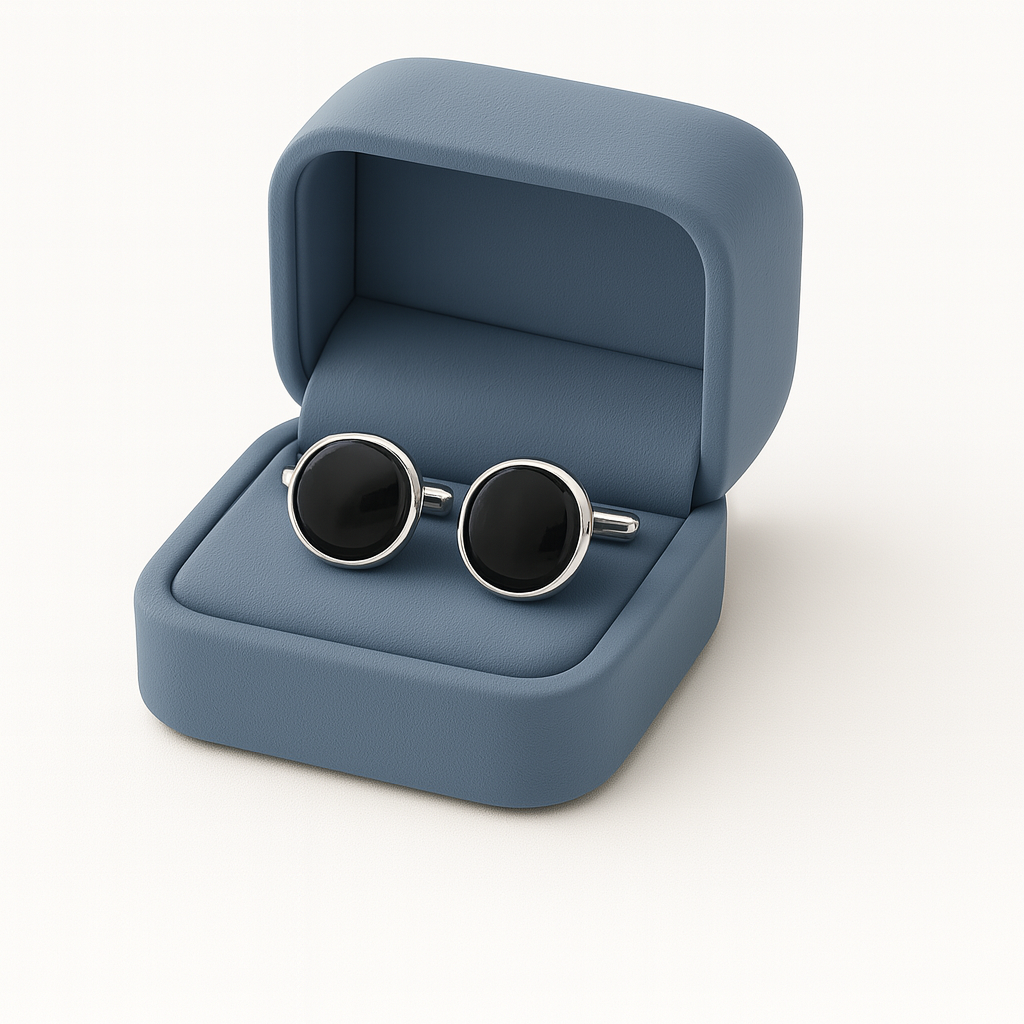 Black Onyx Round Cufflinks – Sterling Silver