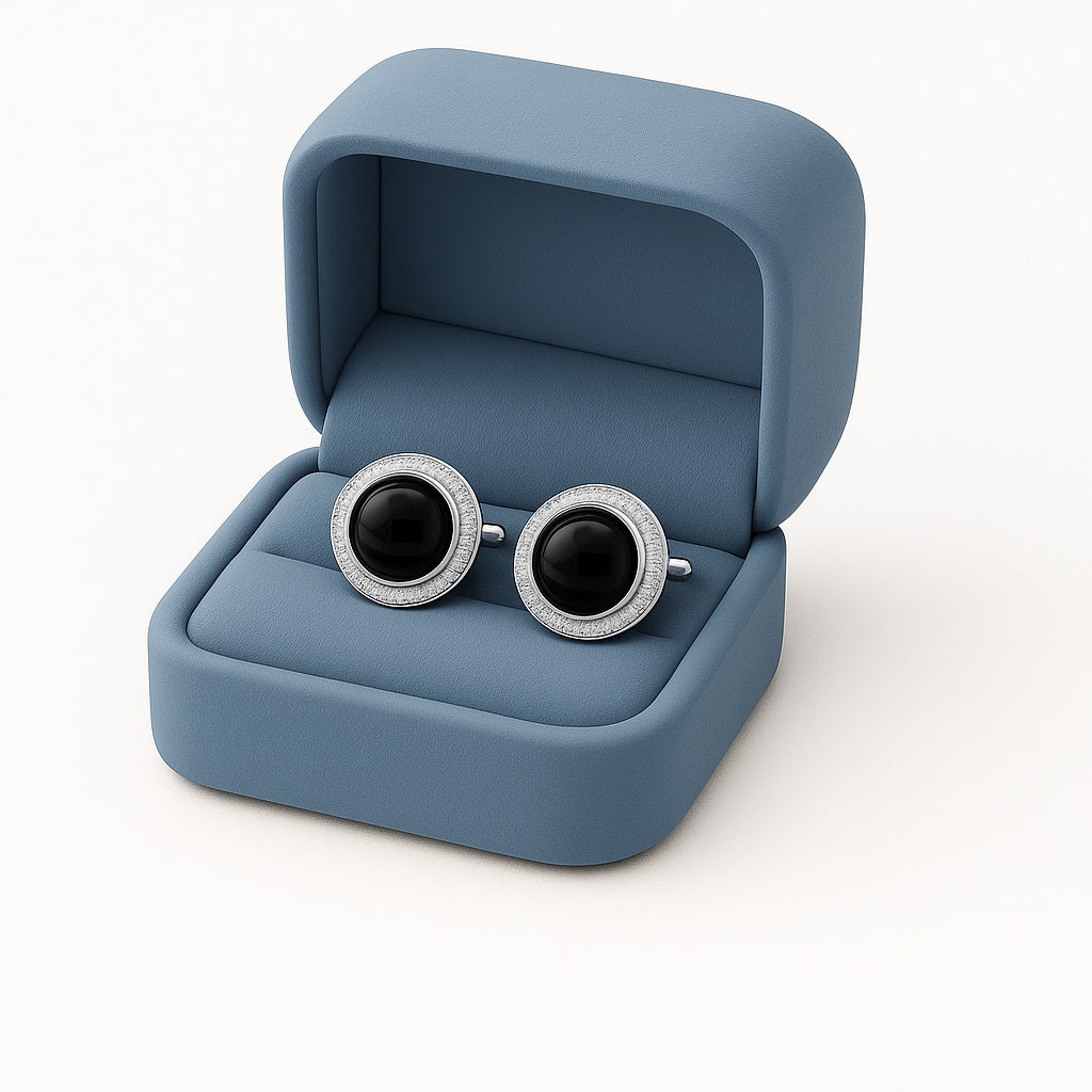 Black Onyx Round Cufflinks – Sterling Silver