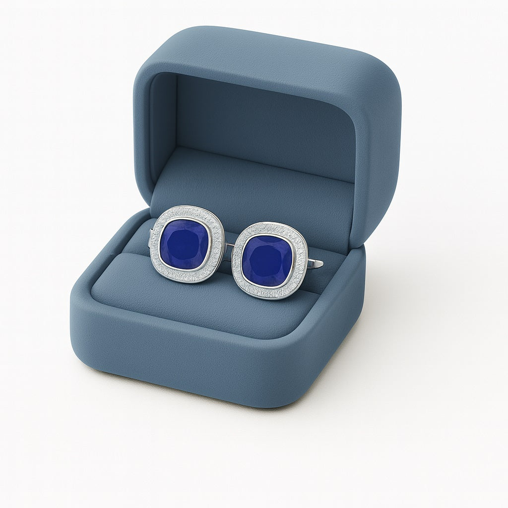 Blue Sapphire Cushion Cufflinks - Sterling Silver