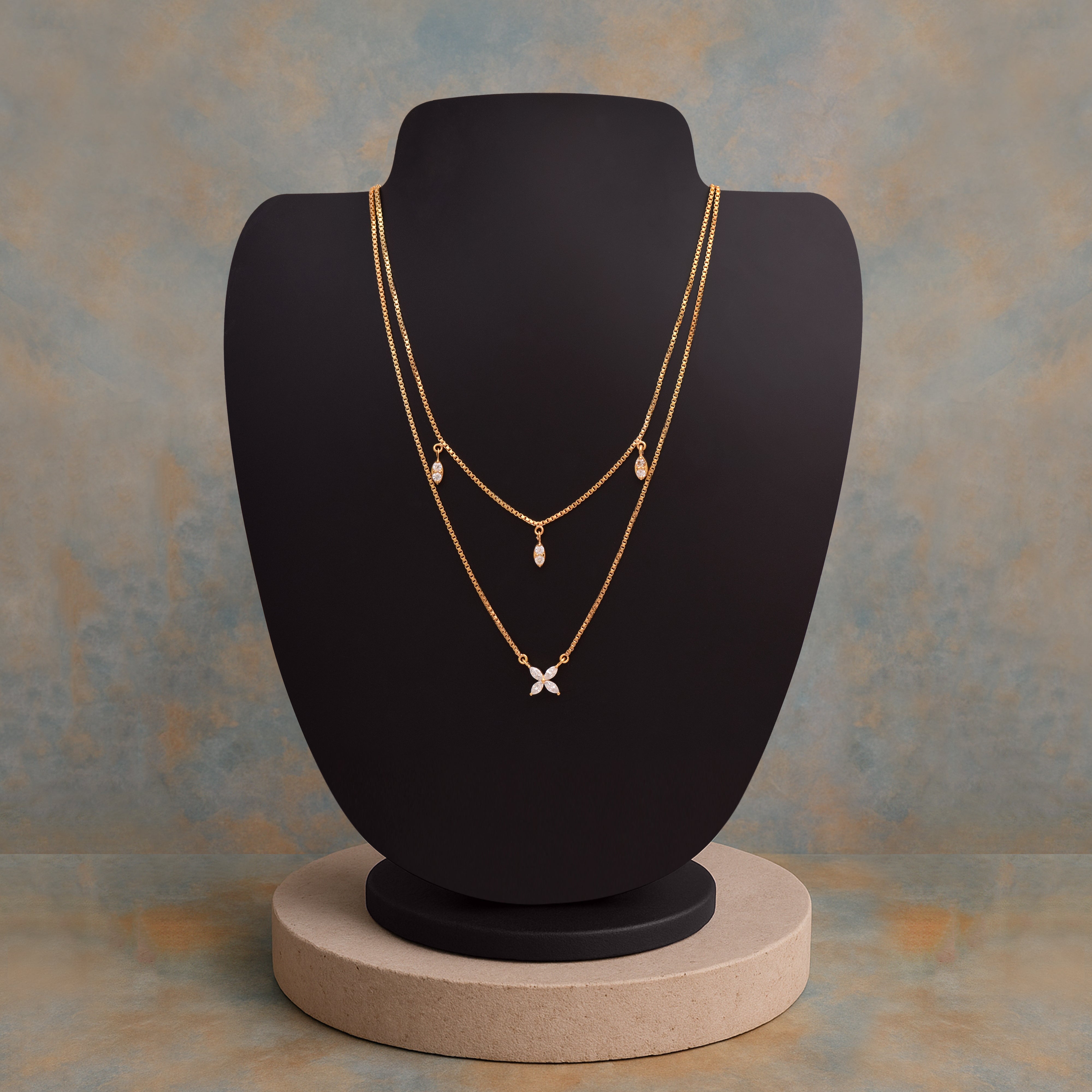 Double Layer Chic Design Gold Vermeil Necklace - Sterling Silver