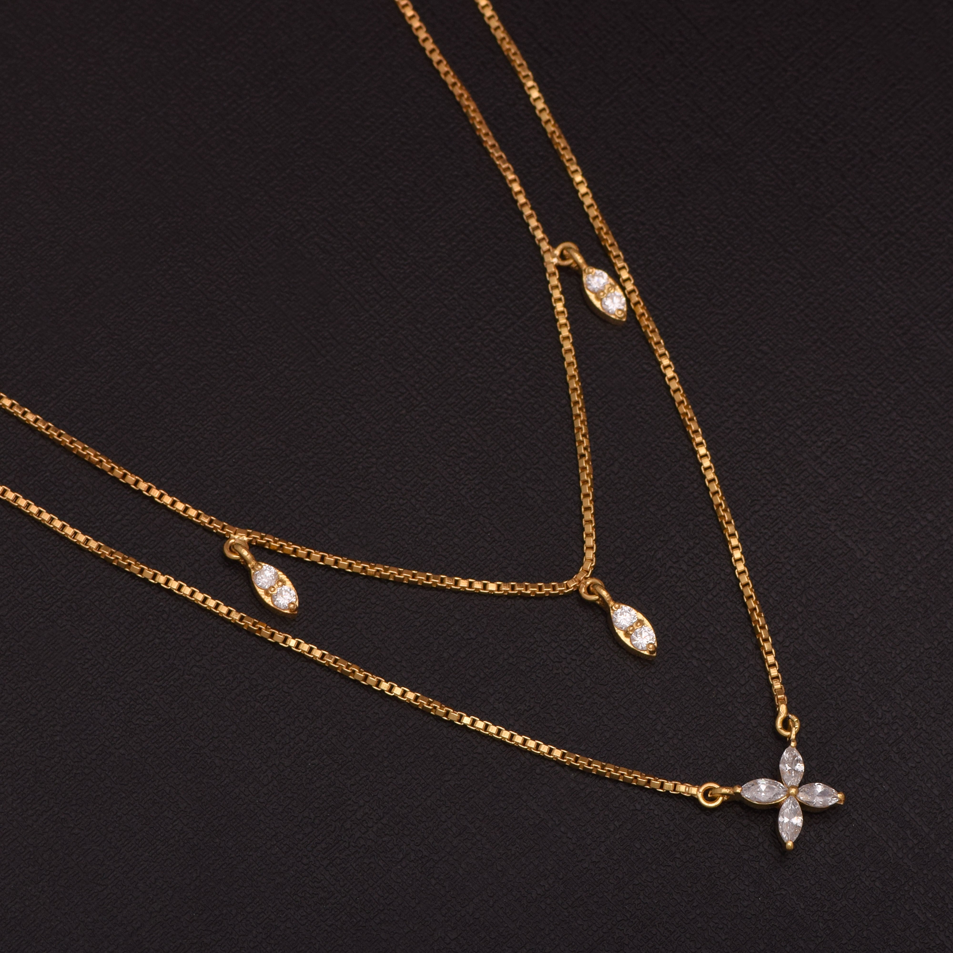 Double Layer Chic Design Gold Vermeil Necklace - Sterling Silver
