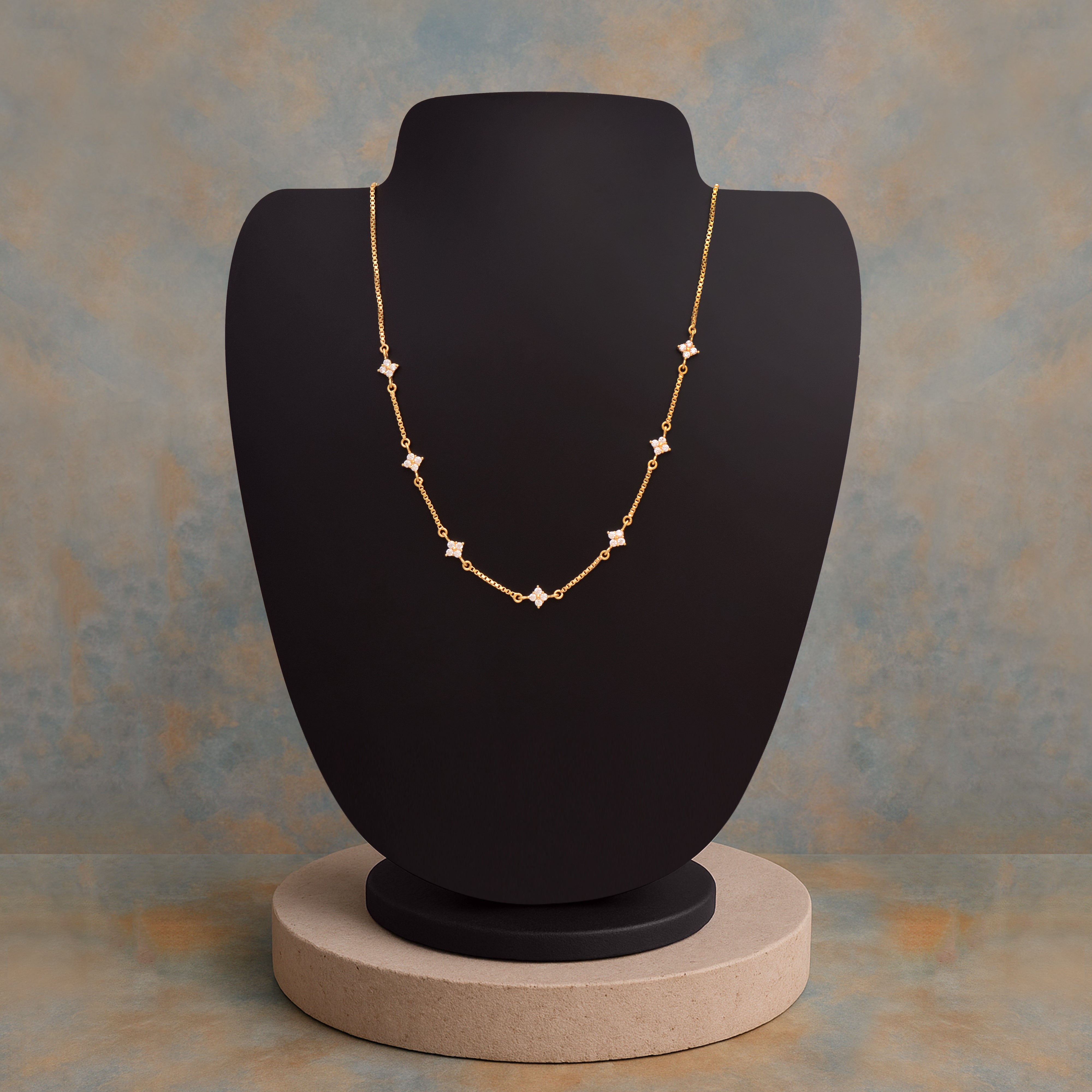 Star Shape Gold Vermeil Station Necklace - Sterling Silver