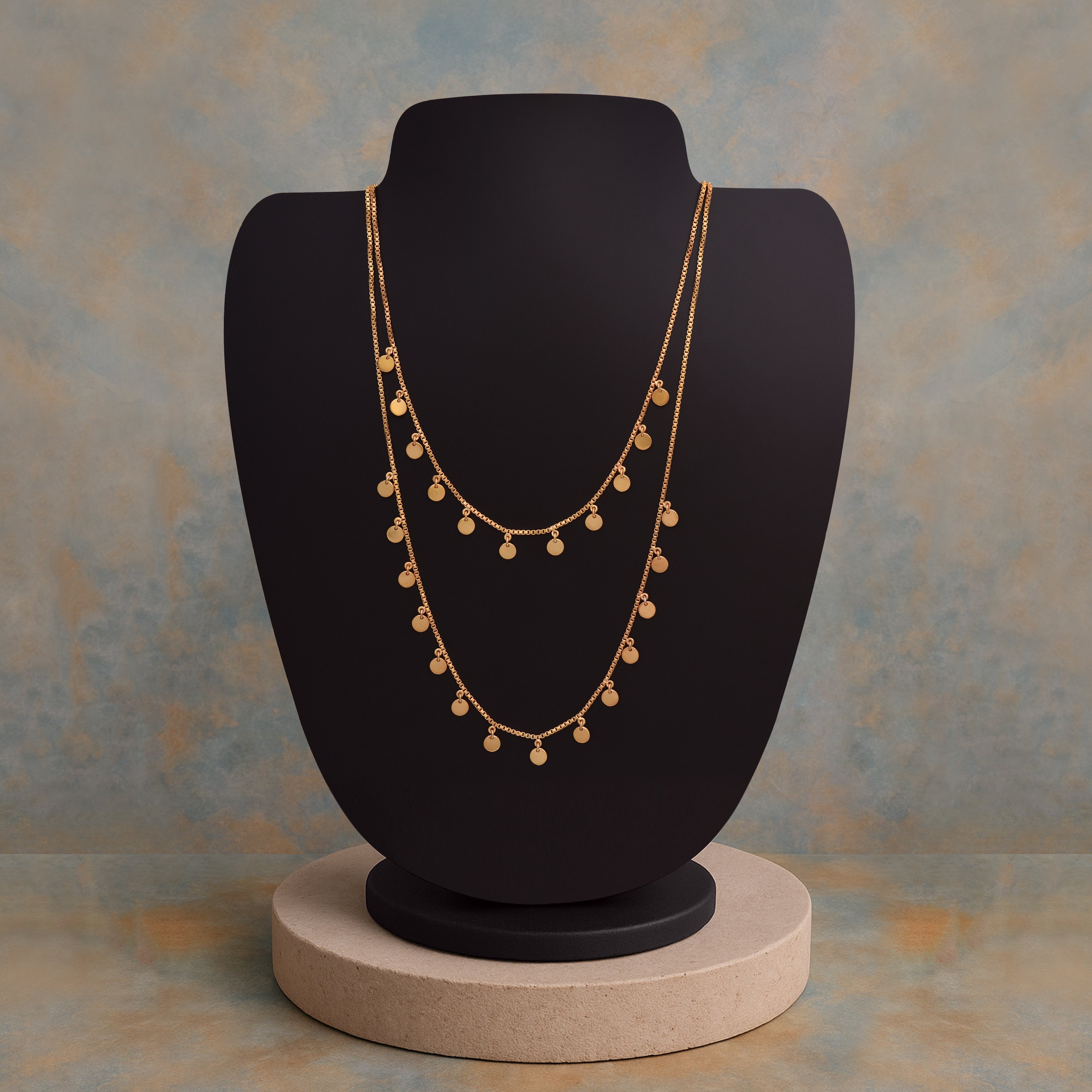 Double Layer Disc Charm Gold Vermeil Necklace - Sterling Silver