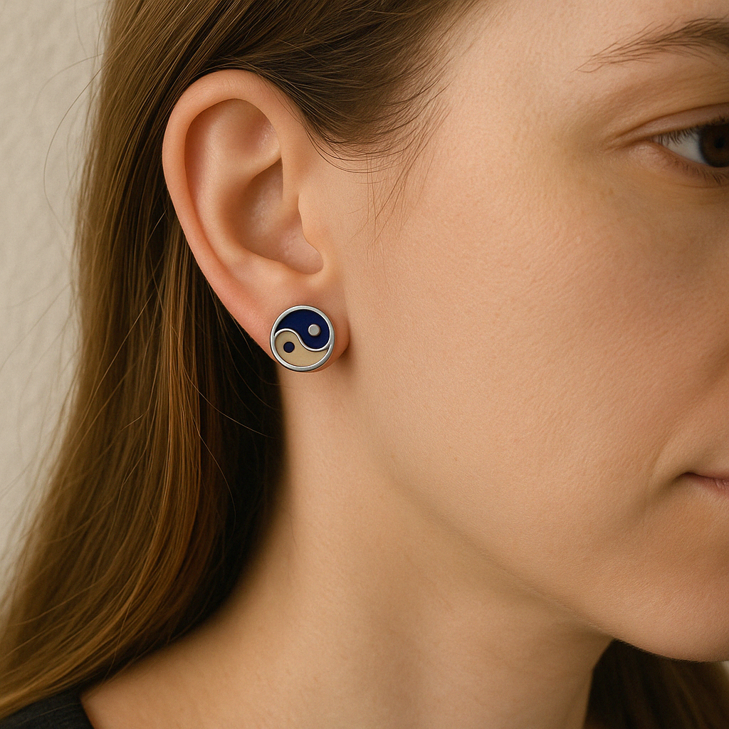 Yin Yang Enamel Stud Earrings - Sterling Silver