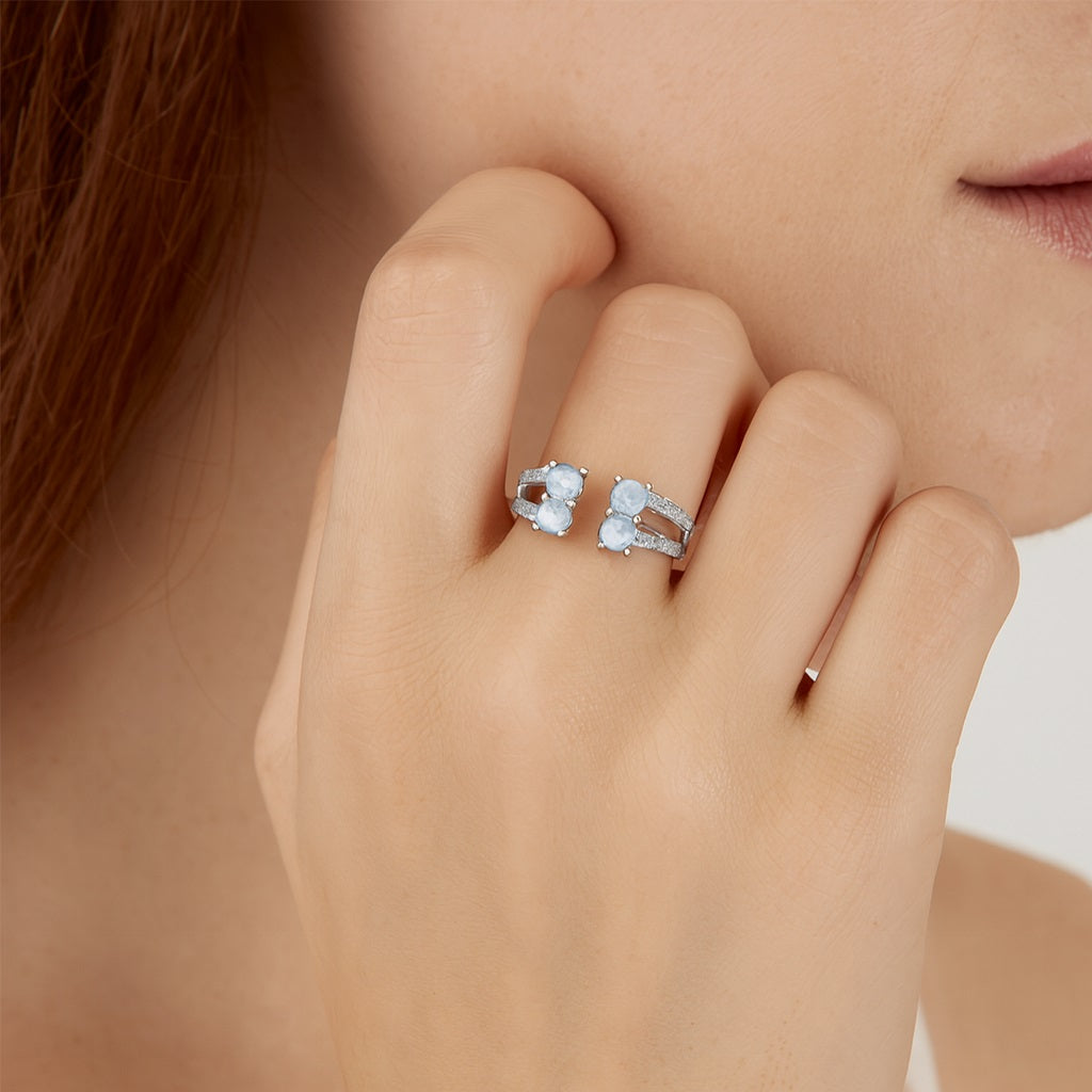 Moonstone Front Open Ring – Sterling Silver