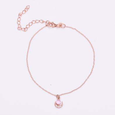 Anklet (Rose Plated ) Pink Gemstone And Moissanite