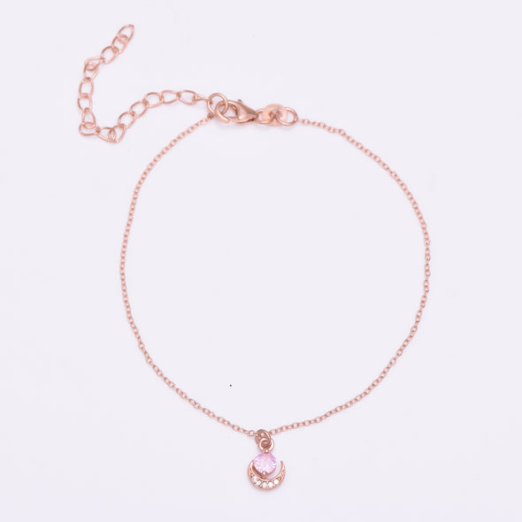 Anklet (Rose Plated ) Pink Gemstone And Moissanite