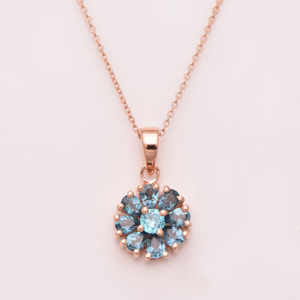 925 Sterling Silver London Blue Topaz For The Petals And Aquamarine For The Flower Core Pendants