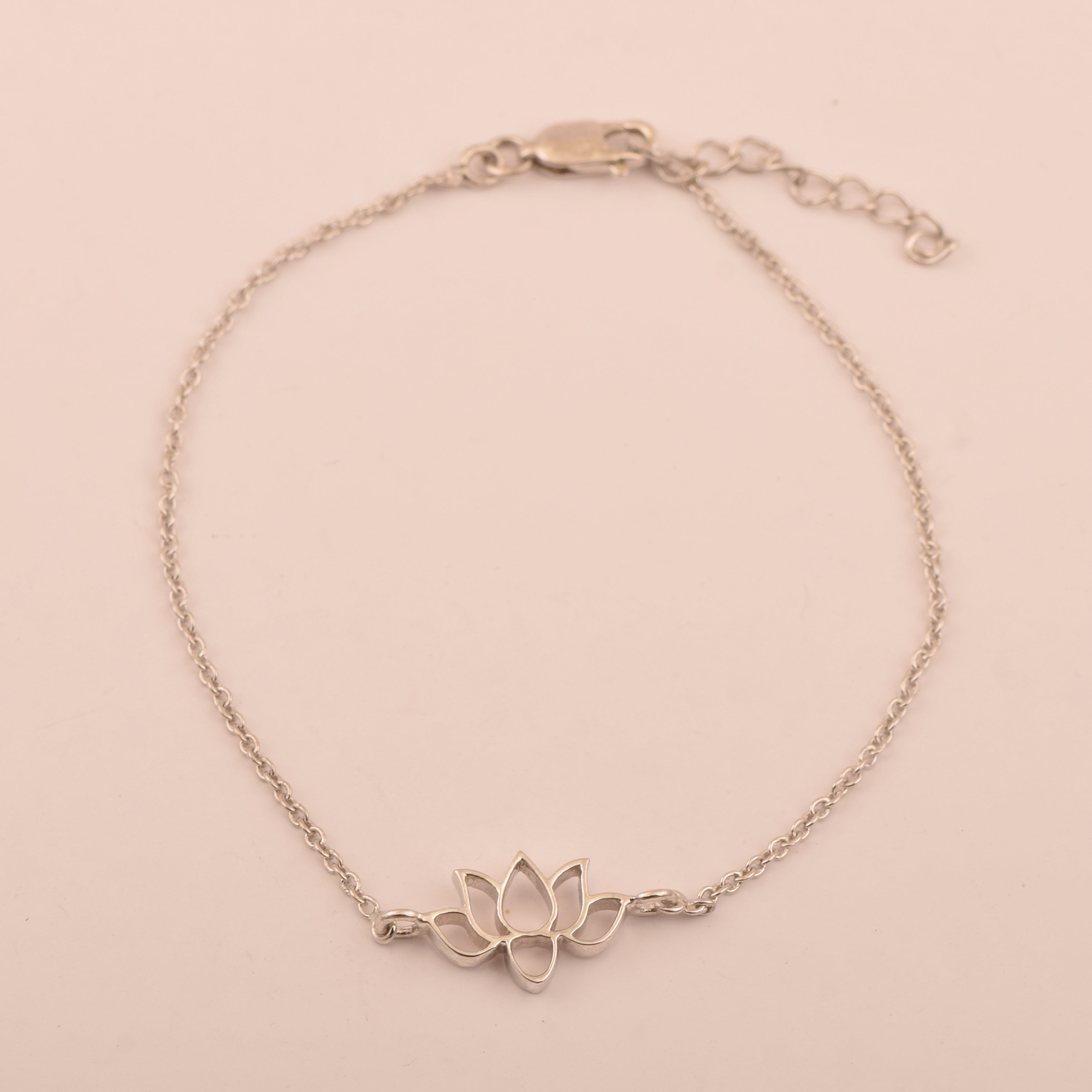 Bracciale Shine Jewel in argento puro a forma di loto in argento sterling 925 rodiato, 2,25 g.
